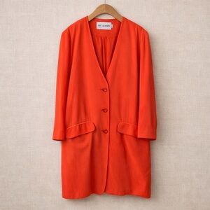 HOLT RENFREW Vintage Silk Blazer Coat 100% Silk Red Designer Long Blazer Jacket